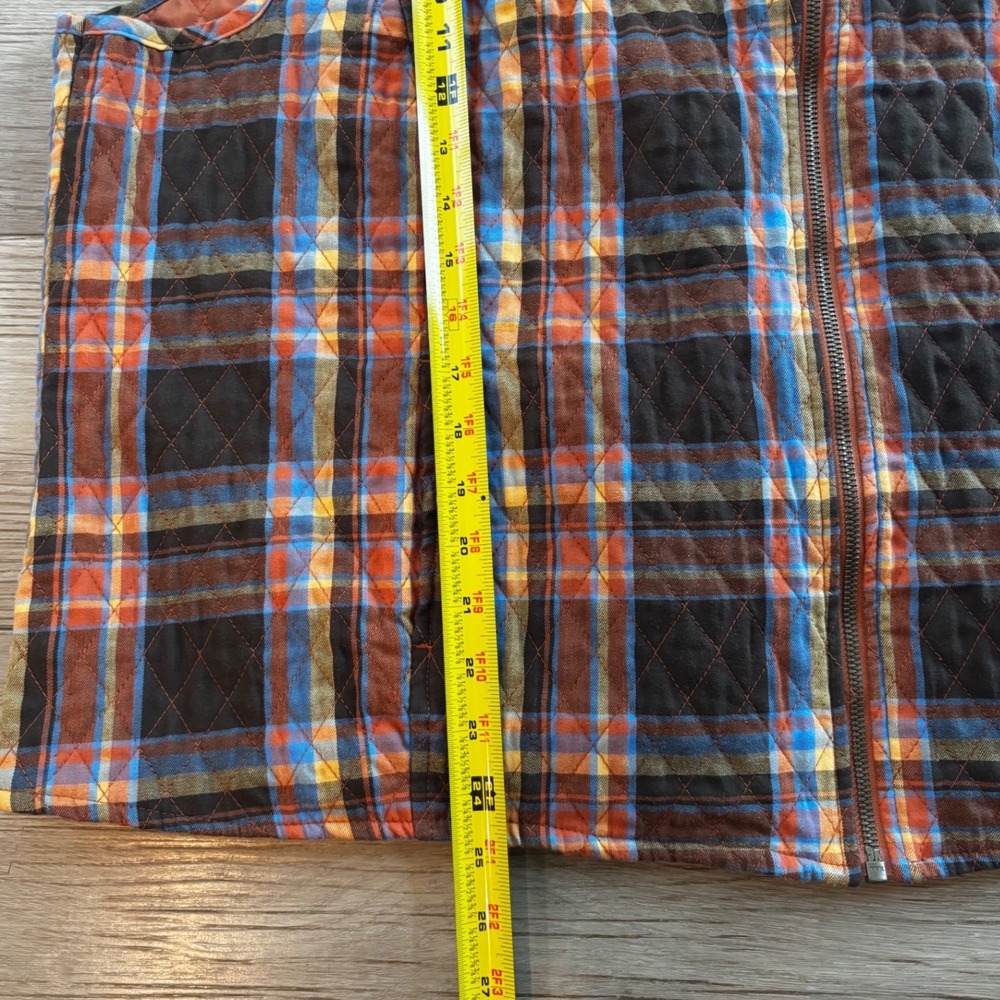 Southern Lady Womens 3X Quilted Plaid Vest Orange Blue Full Zip Pockets 0068W - Picture 3 of 7